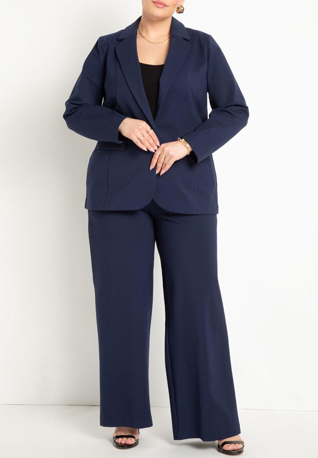 imageELOQUII Womens Plus Size The Ultimate Stretch Long One Button BlazerMaritime Blue