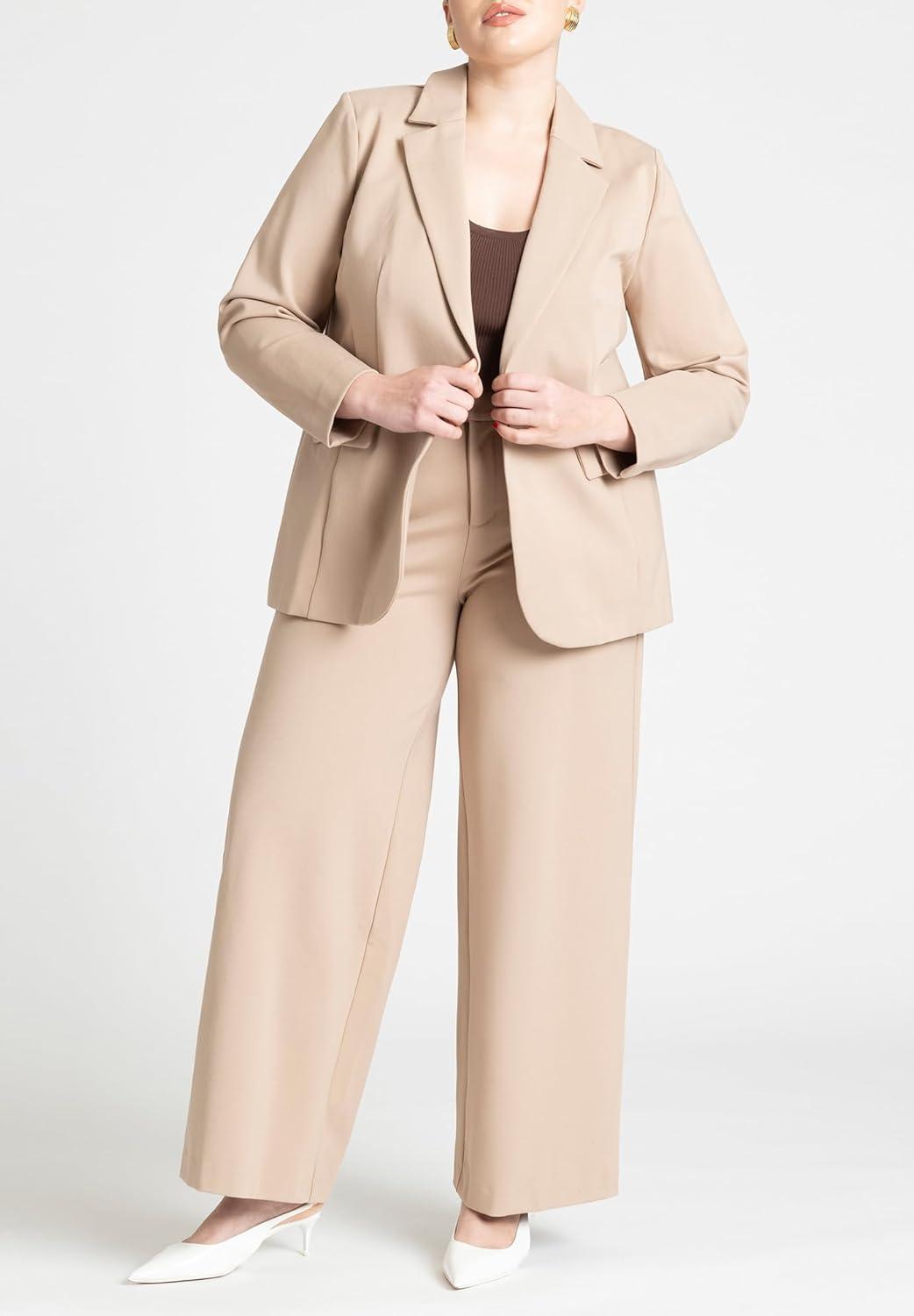 imageELOQUII Womens Plus Size The Ultimate Stretch Long One Button BlazerNatural
