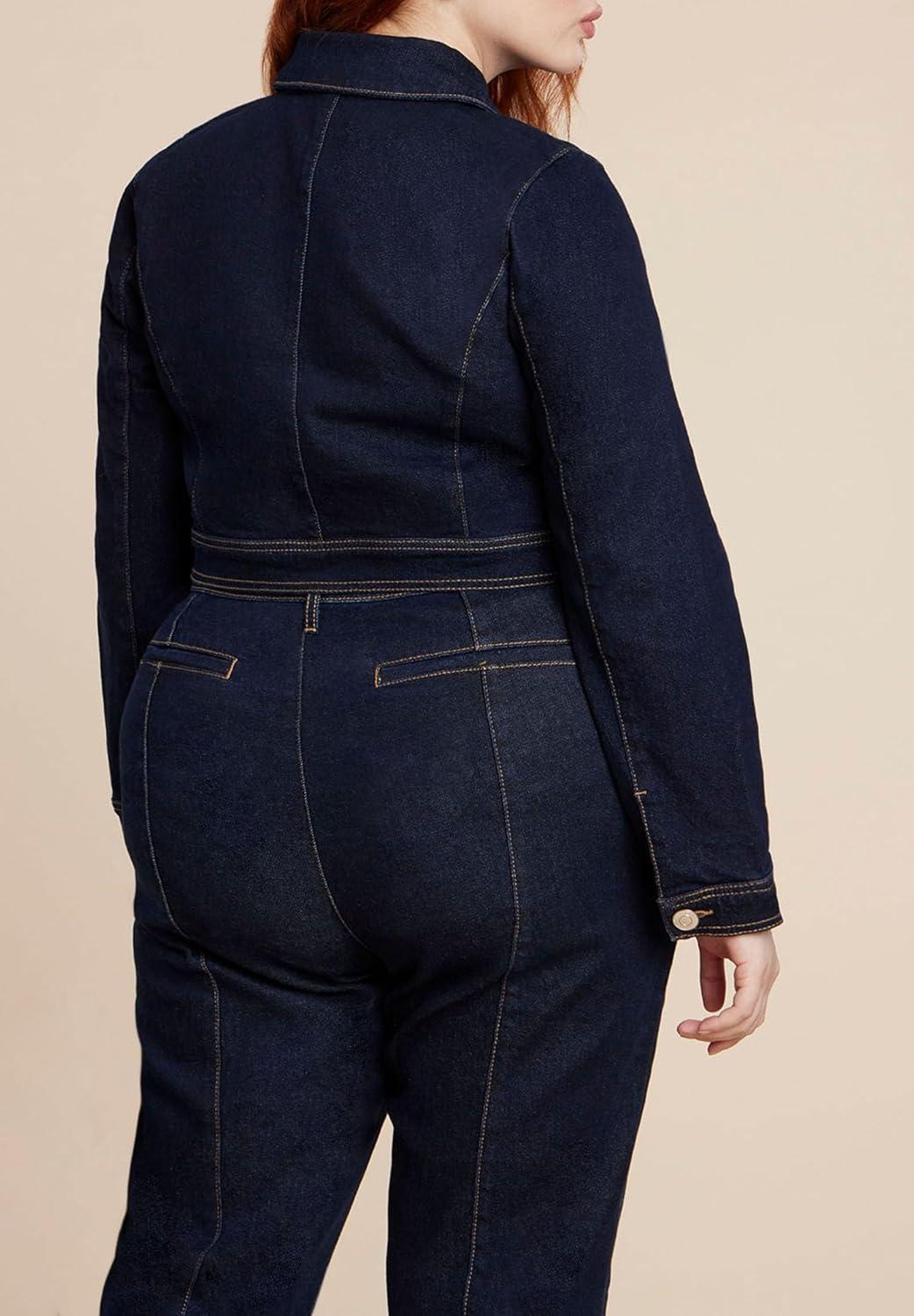 imageELOQUII Womens Plus Size Zip Front Denim JacketTrue Dark Rinse