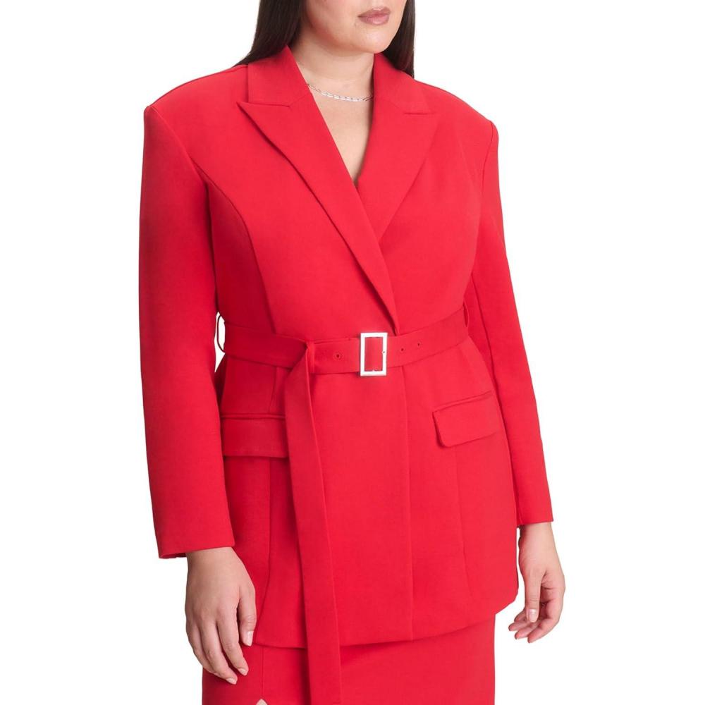imageELOQUII Womens Plus Size Belted Ponte BlazerBarbados Cherry