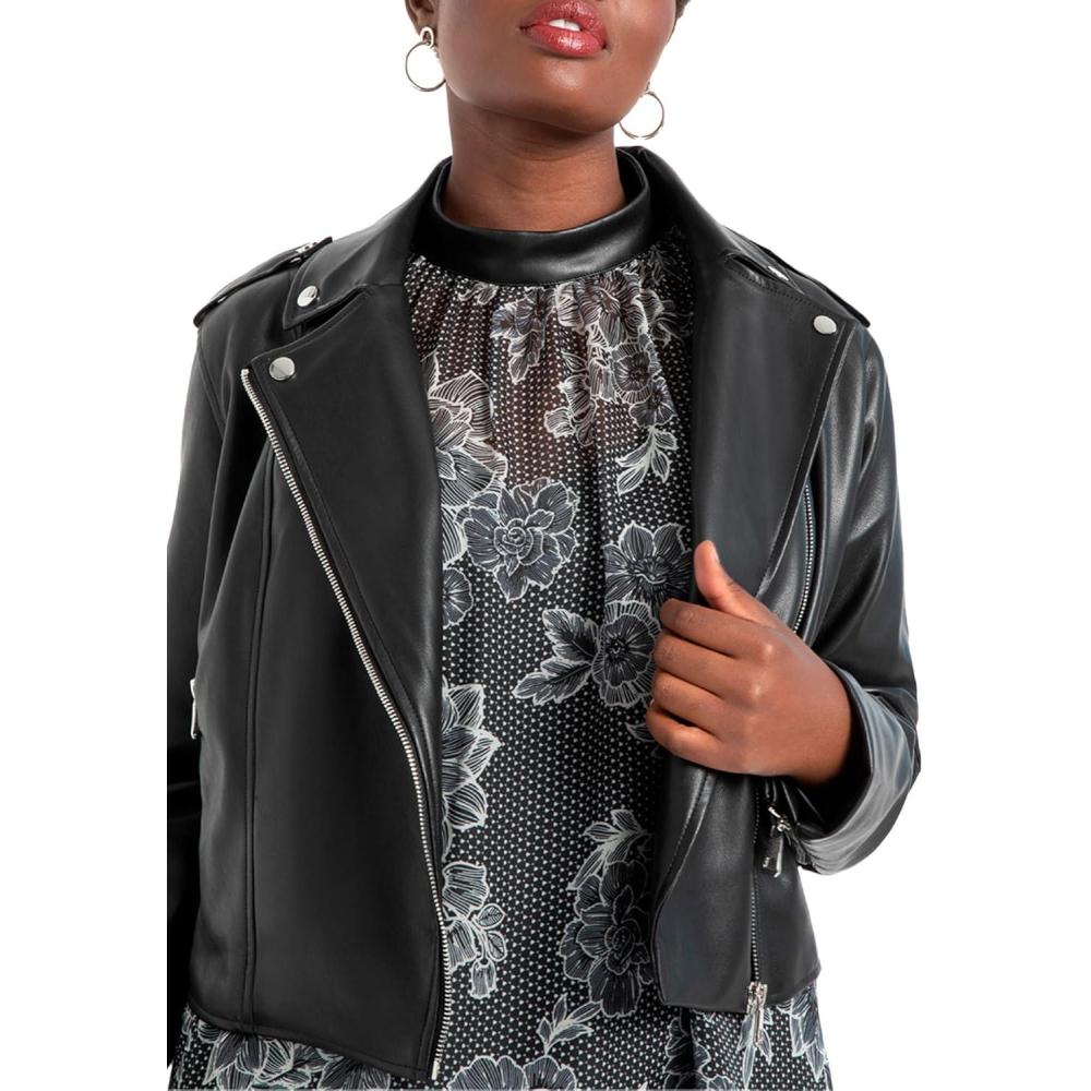 imageELOQUII Womens Plus Size Faux Leather Moto JacketBlack