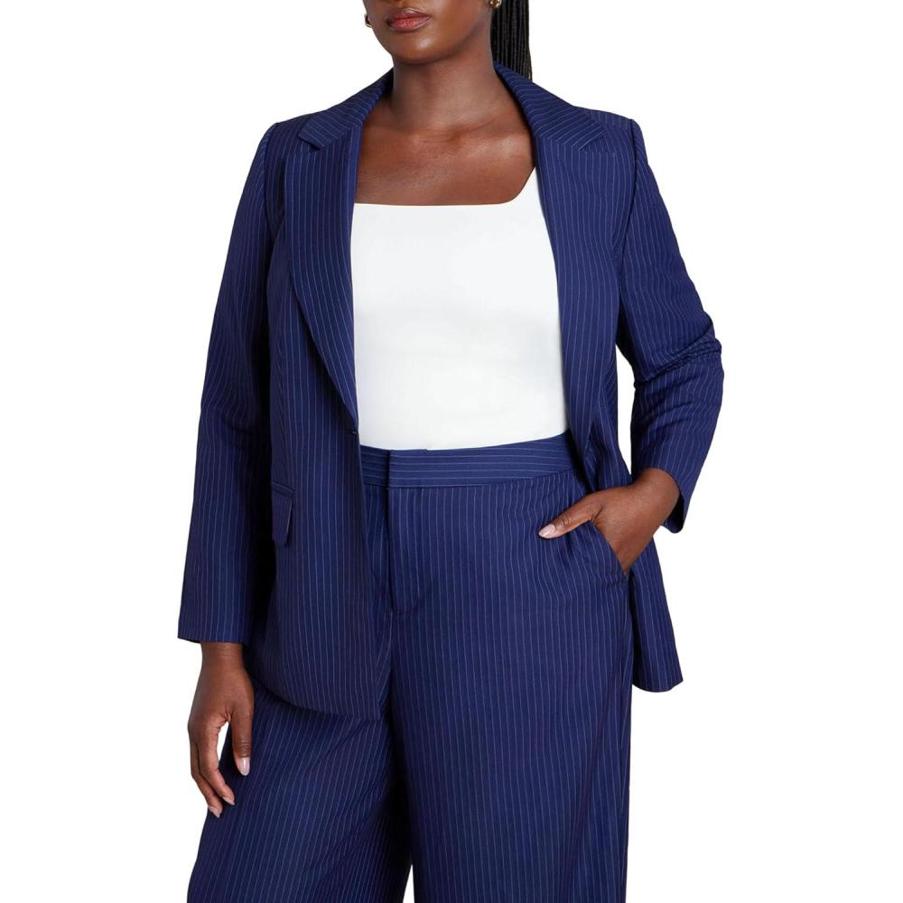 imageELOQUII Womens Plus Size Pinstripe BlazerNavy Pinstripe