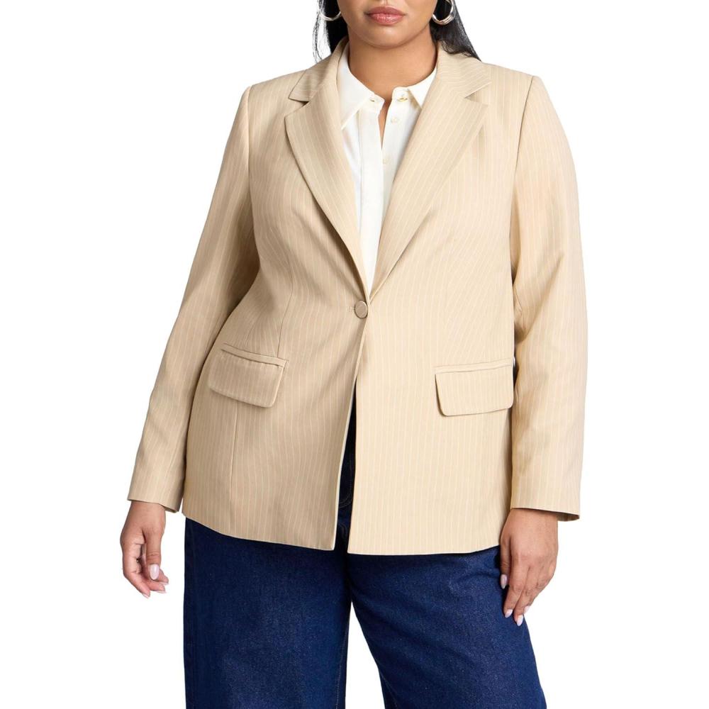imageELOQUII Womens Plus Size Pinstripe BlazerTan White Stripe