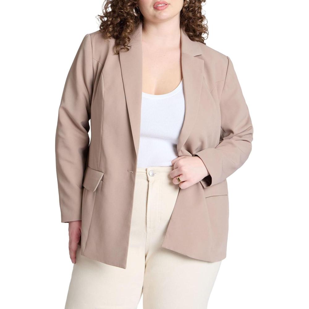 imageELOQUII Womens Plus Size The Fluid Crepe Longline BlazerMocha Meringue