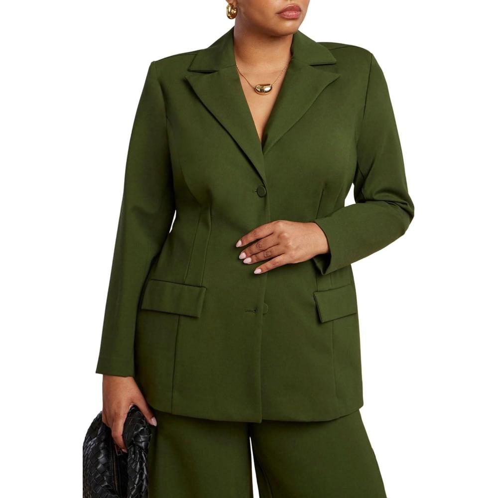 imageELOQUII Womens Plus Size The Ultimate Nipped Waist BlazerDark Forest Green