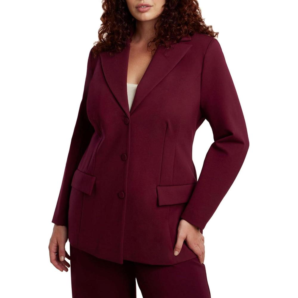 imageELOQUII Womens Plus Size The Ultimate Nipped Waist BlazerMaroon Banner