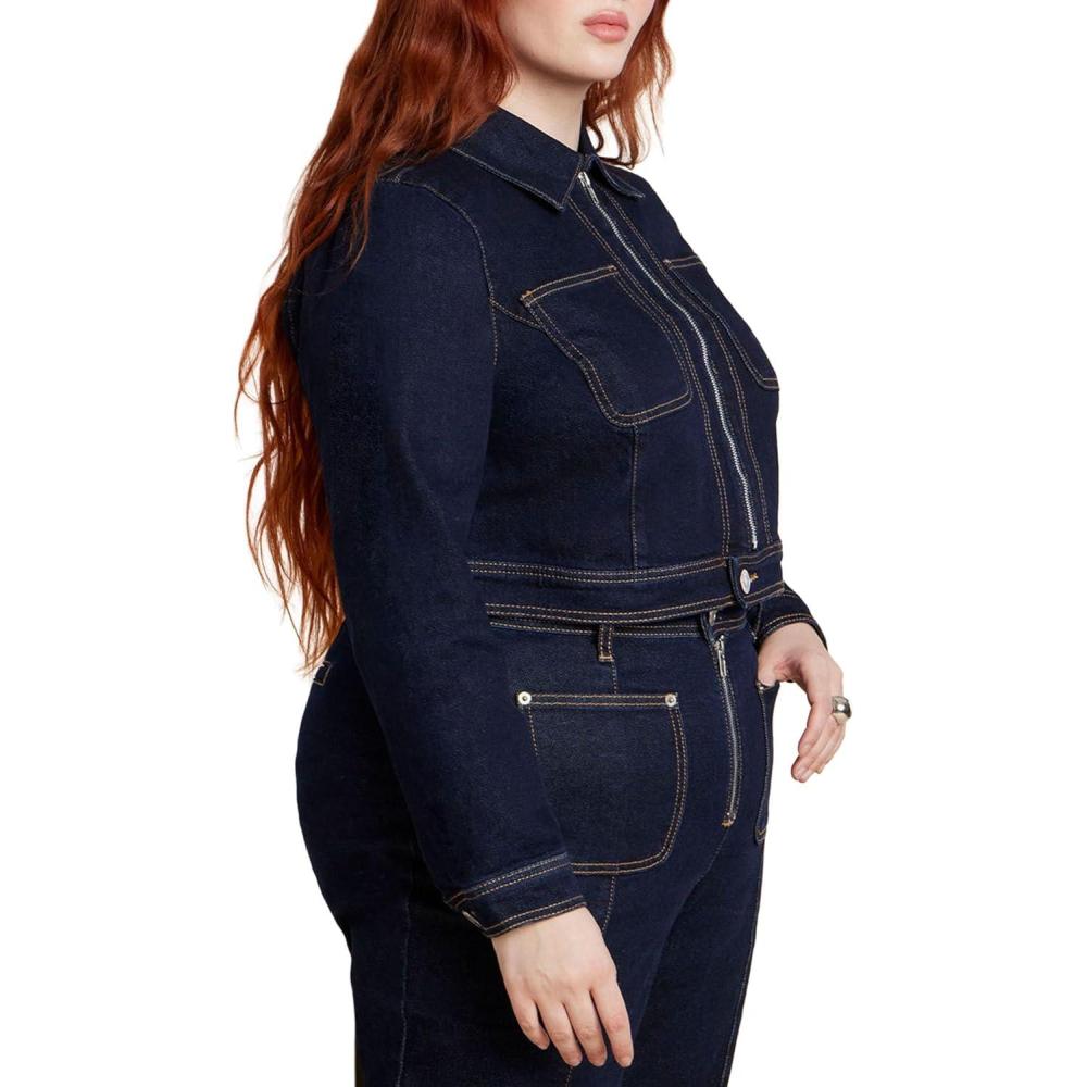 imageELOQUII Womens Plus Size Zip Front Denim JacketTrue Dark Rinse
