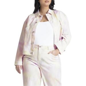 ELOQUII Women’s Plus Size Boxy Denim Jacket with Pocket Detail(Botanical Beauty)