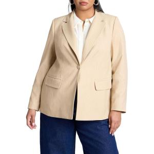 ELOQUII Women’s Plus Size Pinstripe Blazer(Tan White Stripe)