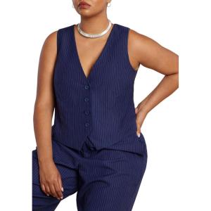 ELOQUII Women’s Plus Size Pinstripe Suit Vest(Navy Pinstripe)
