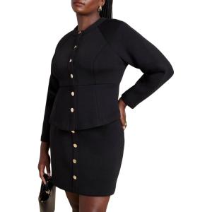 ELOQUII Women’s Plus Size Strong Shoulder Nipped Waist Scuba Jacket(Black Onyx)