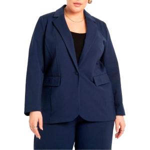 ELOQUII Women’s Plus Size The Ultimate Stretch Long One Button Blazer(Maritime Blue)