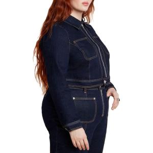 ELOQUII Women’s Plus Size Zip Front Denim Jacket(True Dark Rinse)