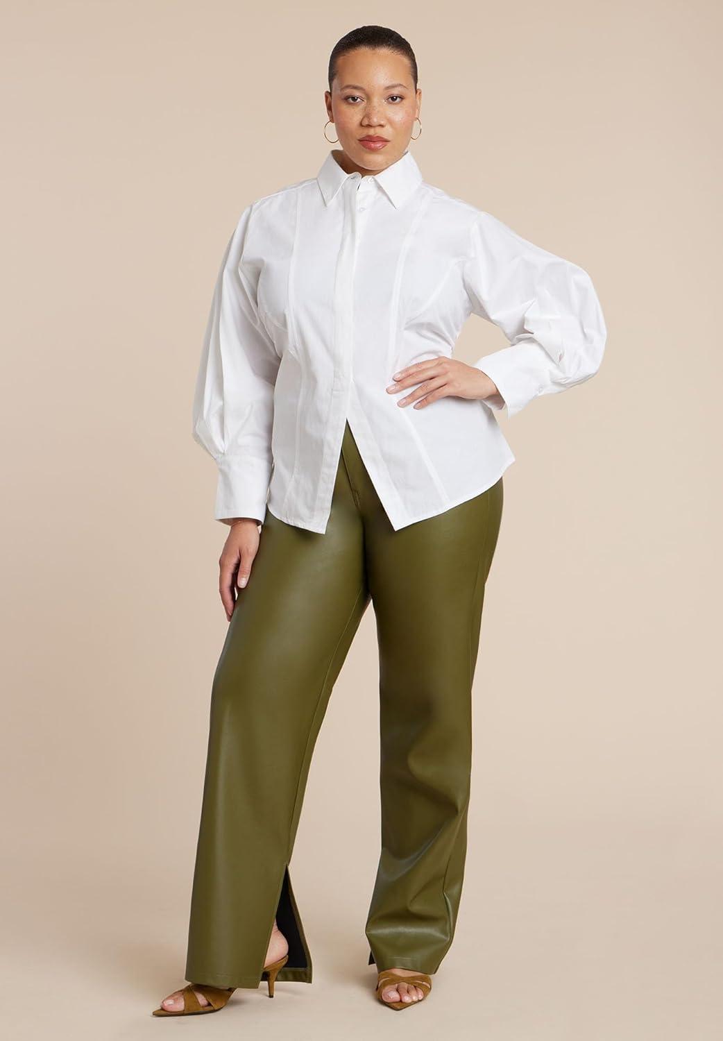 imageELOQUII Womens Plus Size Cut Out Hem Button UpOptic White