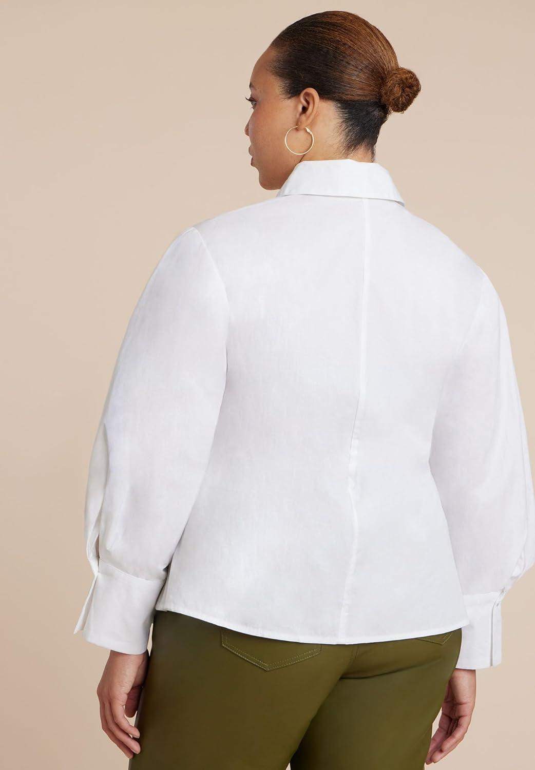 imageELOQUII Womens Plus Size Cut Out Hem Button UpOptic White