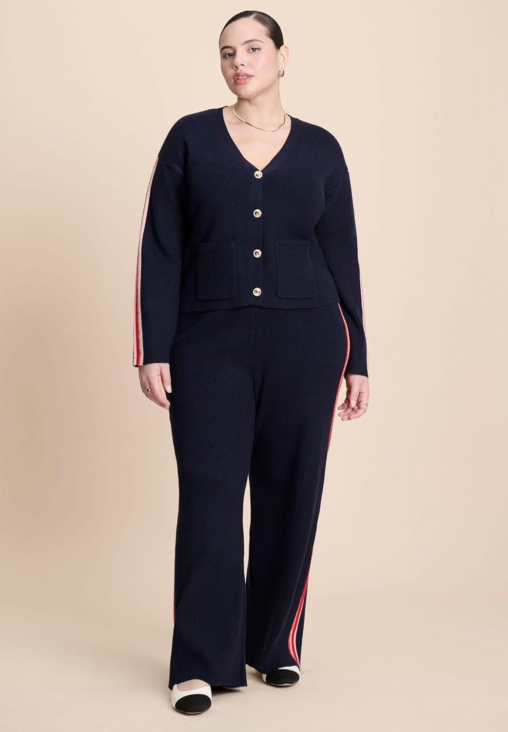 imageELOQUII Womens Plus Size Lurex Stripe CardiganNavy Multi