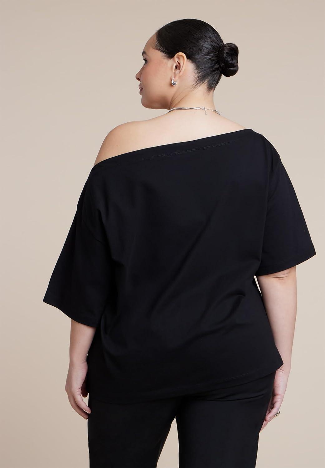 imageELOQUII Womens Plus Size Slouchy TeeBlack Onyx