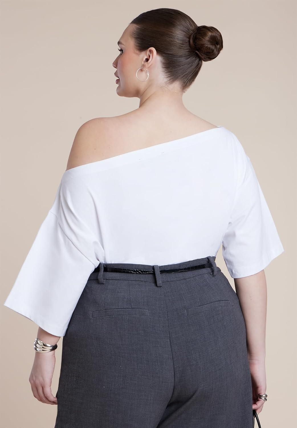 imageELOQUII Womens Plus Size Slouchy TeeWhite