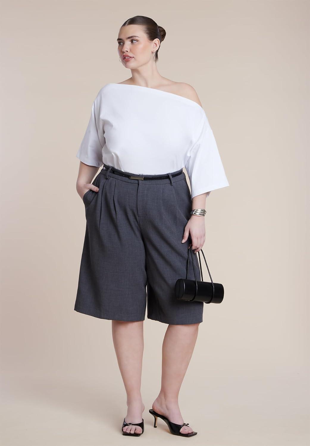 imageELOQUII Womens Plus Size Slouchy TeeWhite