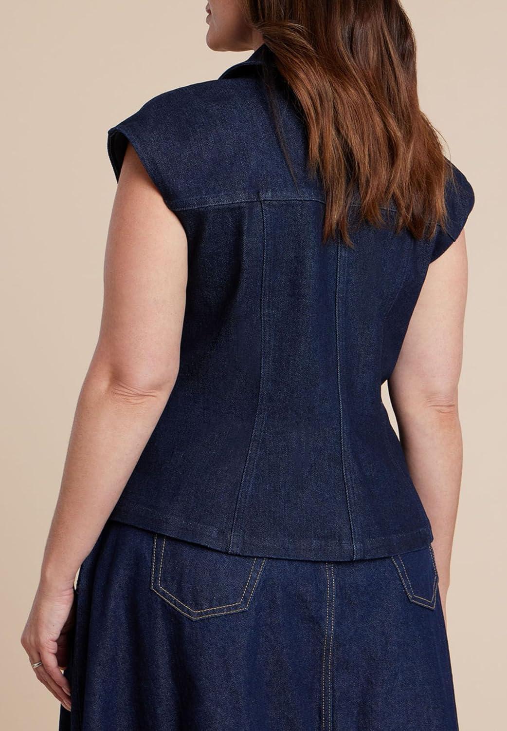 imageELOQUII Womens Plus Size Structured Denim VestDark Wash