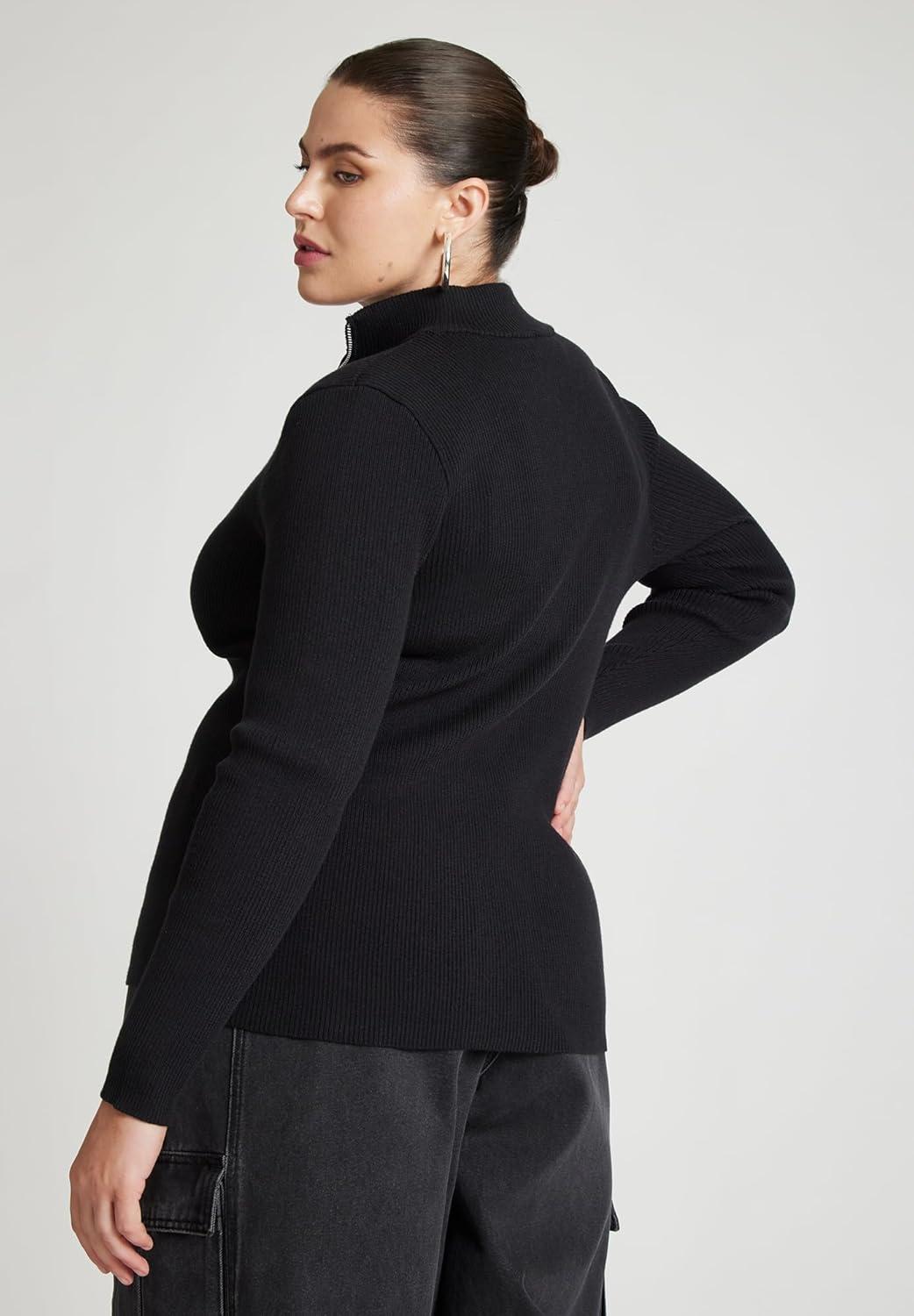 imageELOQUII Womens Plus Size Two Way Zipper SweaterBlack Onyx