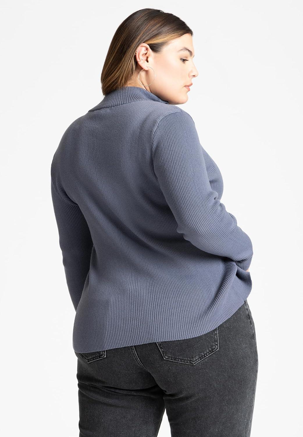 imageELOQUII Womens Plus Size Two Way Zipper SweaterBlack Onyx