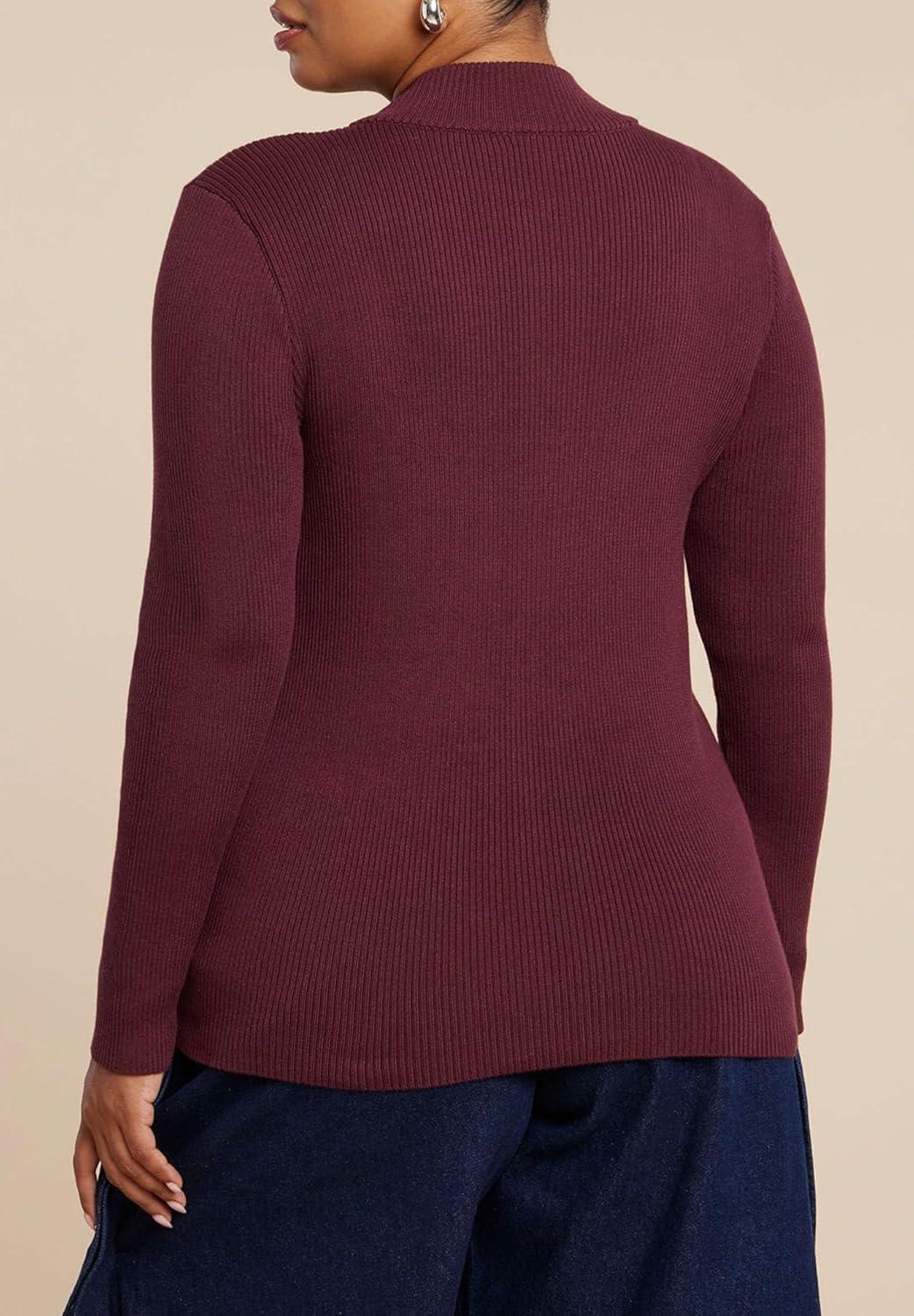 imageELOQUII Womens Plus Size Two Way Zipper SweaterPort Royale