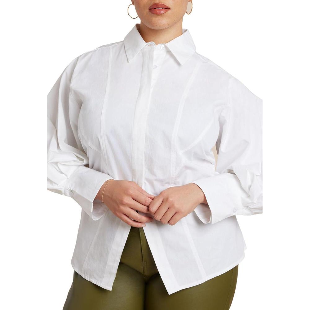 imageELOQUII Womens Plus Size Cut Out Hem Button UpOptic White