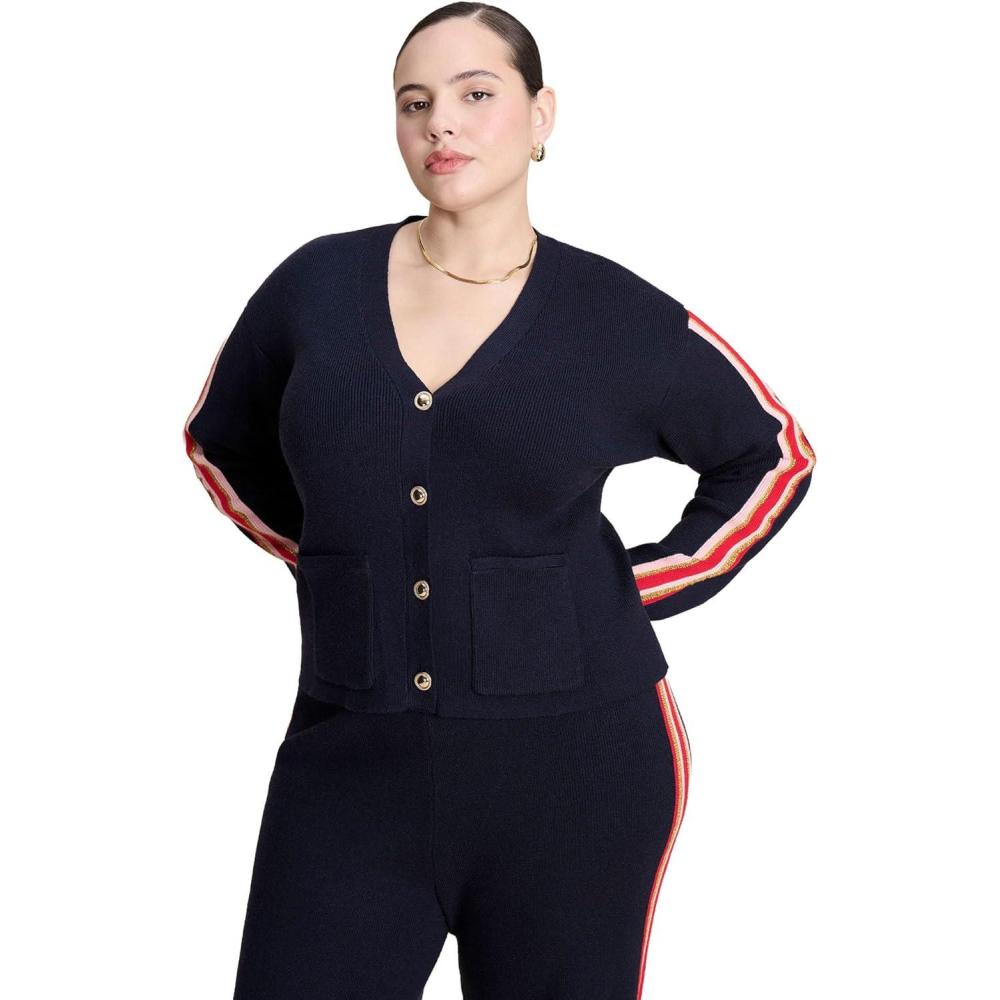 imageELOQUII Womens Plus Size Lurex Stripe CardiganNavy Multi