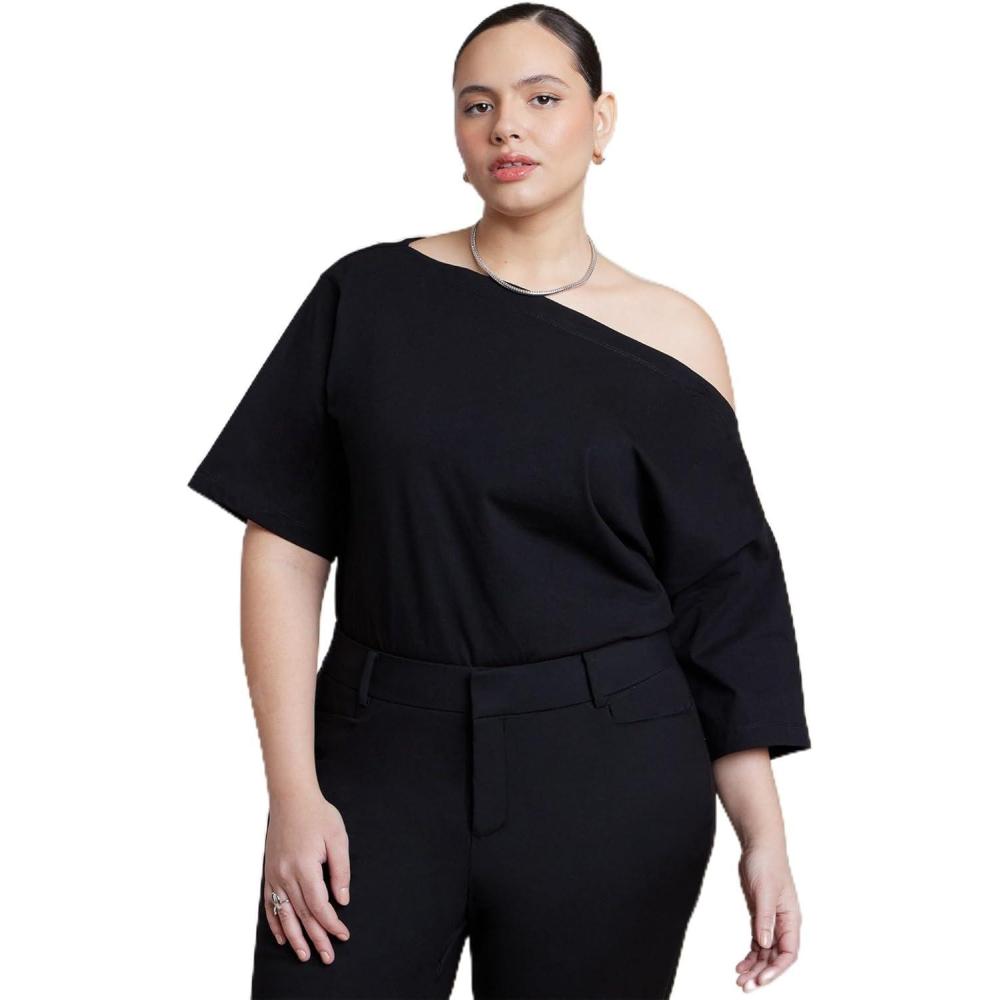 imageELOQUII Womens Plus Size Slouchy TeeBlack Onyx