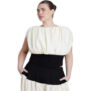 ELOQUII Women’s Plus Size Combo Fabric Draped Top(Black White)