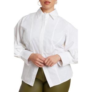 ELOQUII Women’s Plus Size Cut Out Hem Button Up(Optic White)