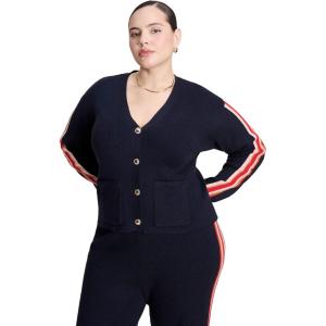 ELOQUII Women’s Plus Size Lurex Stripe Cardigan(Navy Multi)