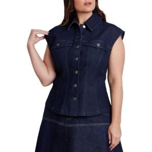 ELOQUII Women’s Plus Size Structured Denim Vest(Dark Wash)