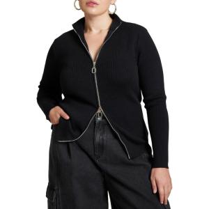 ELOQUII Women’s Plus Size Two Way Zipper Sweater(Black Onyx)