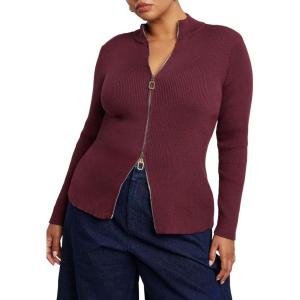 ELOQUII Women’s Plus Size Two Way Zipper Sweater(Port Royale)