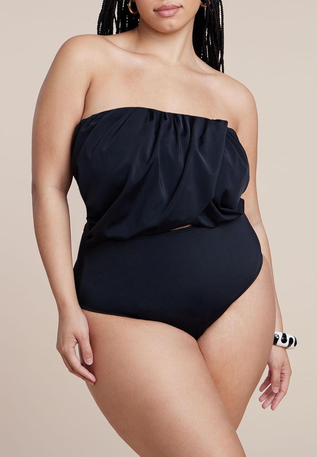 imageELOQUII Womens Plus Size Crossover Strapless One PieceBlack Onyx