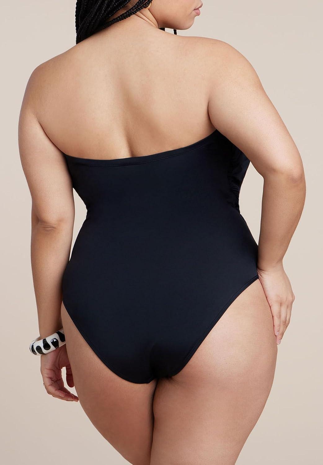 imageELOQUII Womens Plus Size Crossover Strapless One PieceBlack Onyx