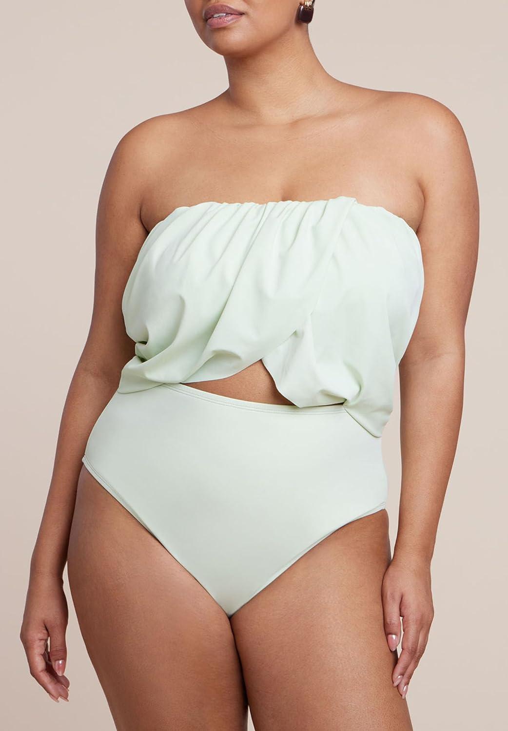 imageELOQUII Womens Plus Size Crossover Strapless One PieceSea Crest