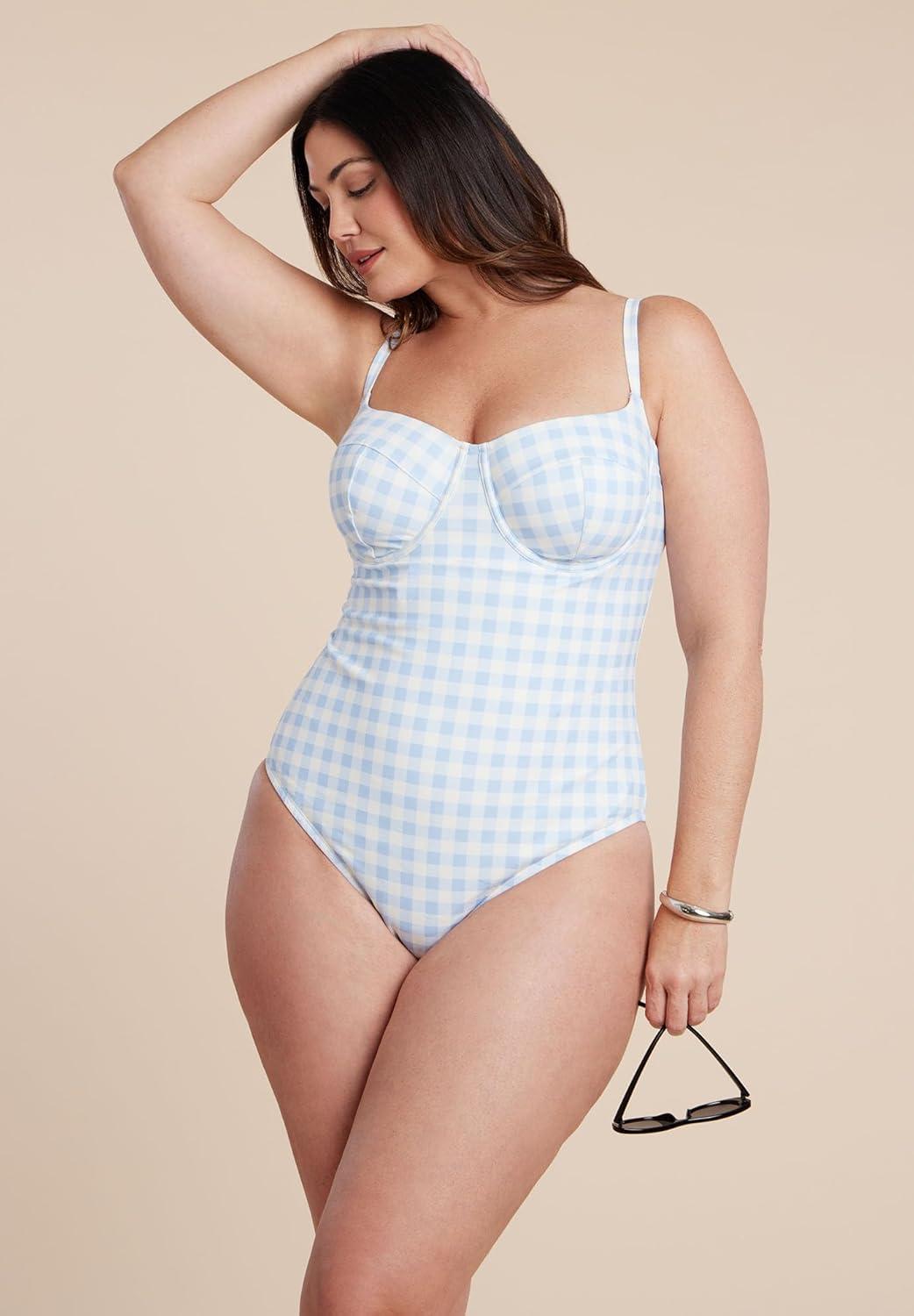imageELOQUII Womens Plus Size Gingham One PieceSkyway Gingham