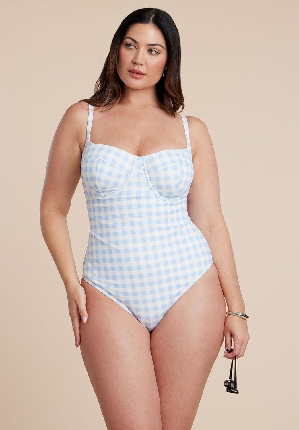 imageELOQUII Womens Plus Size Gingham One PieceSkyway Gingham