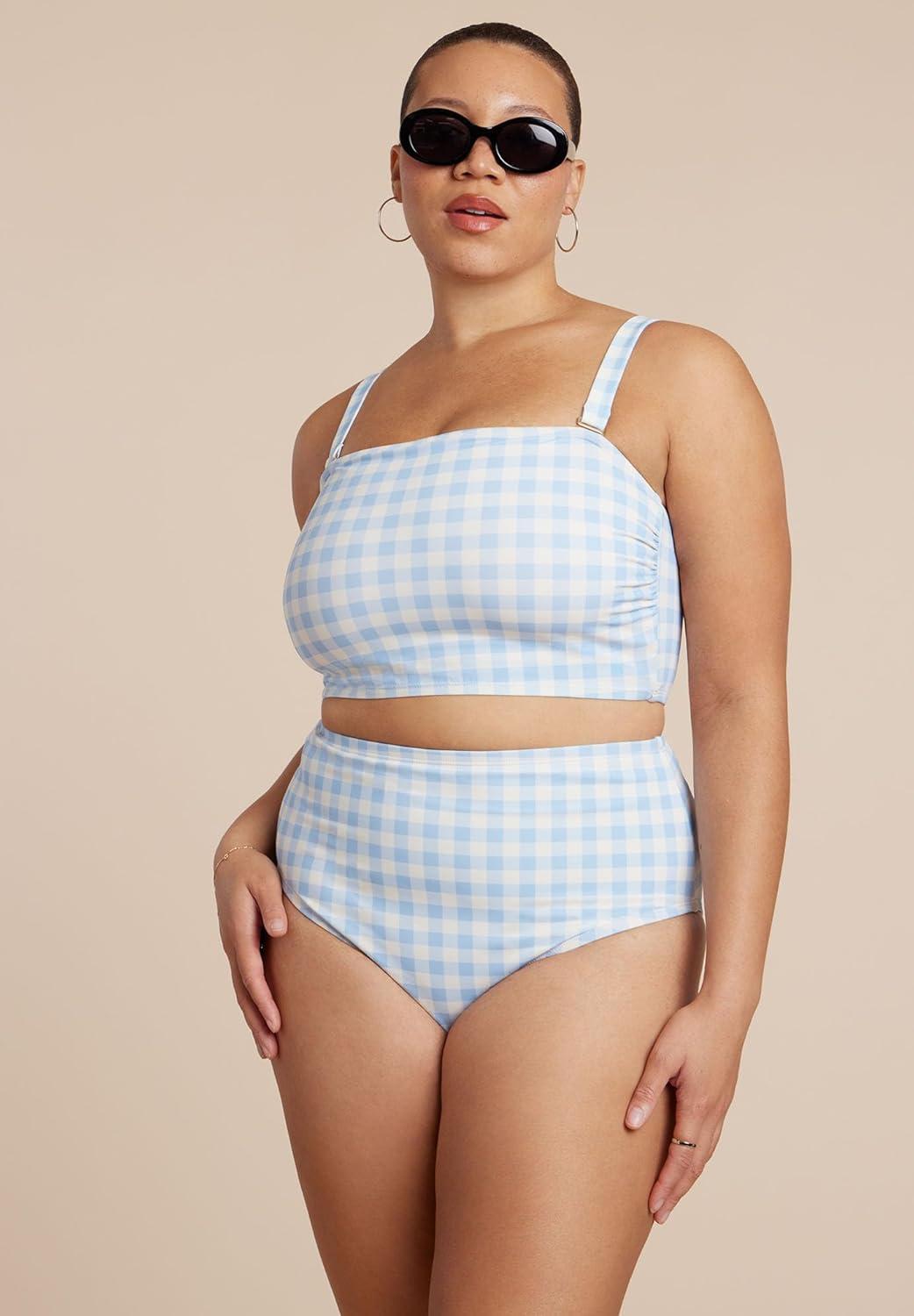 imageELOQUII Womens Plus Size High Waisted Bikini BottomSkyway Gingham