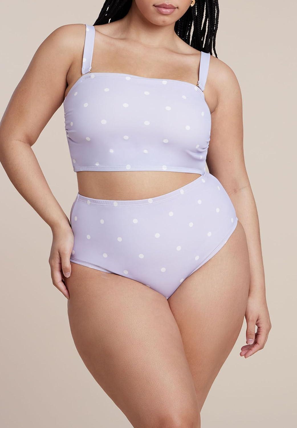 imageELOQUII Womens Plus Size High Waisted Bikini BottomThistle Dots