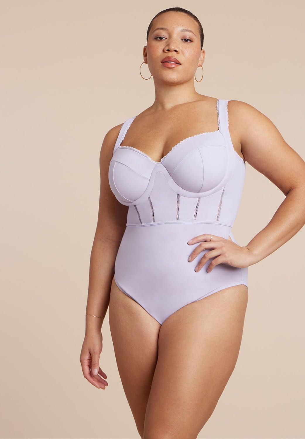 imageELOQUII Womens Plus Size Lace Detail Corset One PieceThistle