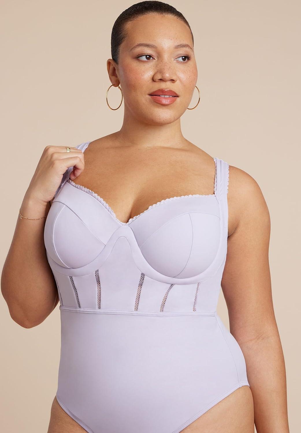 imageELOQUII Womens Plus Size Lace Detail Corset One PieceThistle