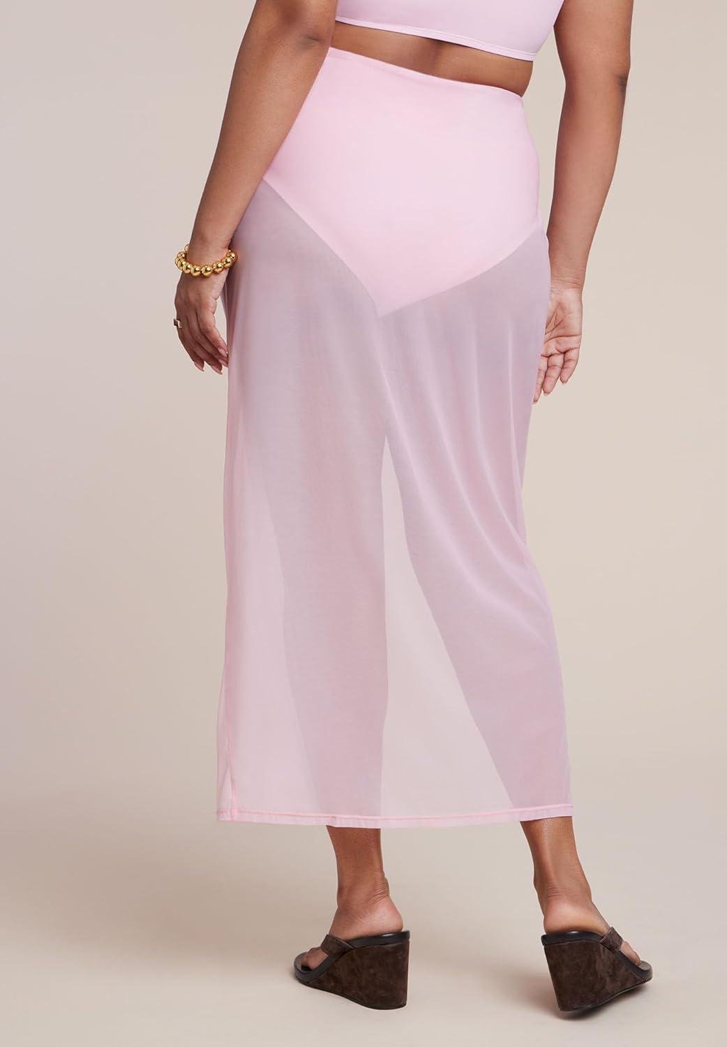 imageELOQUII Womens Plus Size Mesh Maxi Asym Skirt CoverupRomance Rose