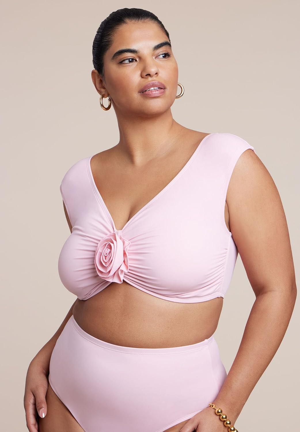imageELOQUII Womens Plus Size Off The Shoulder Rosette TopRomance Rose