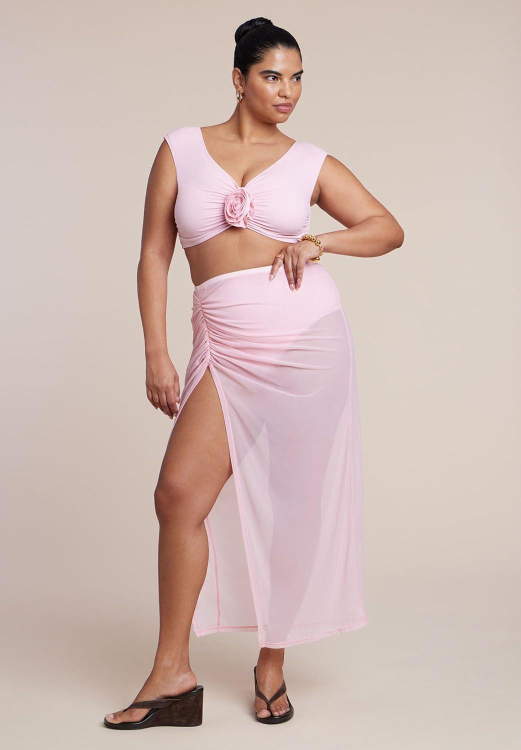 imageELOQUII Womens Plus Size Off The Shoulder Rosette TopRomance Rose