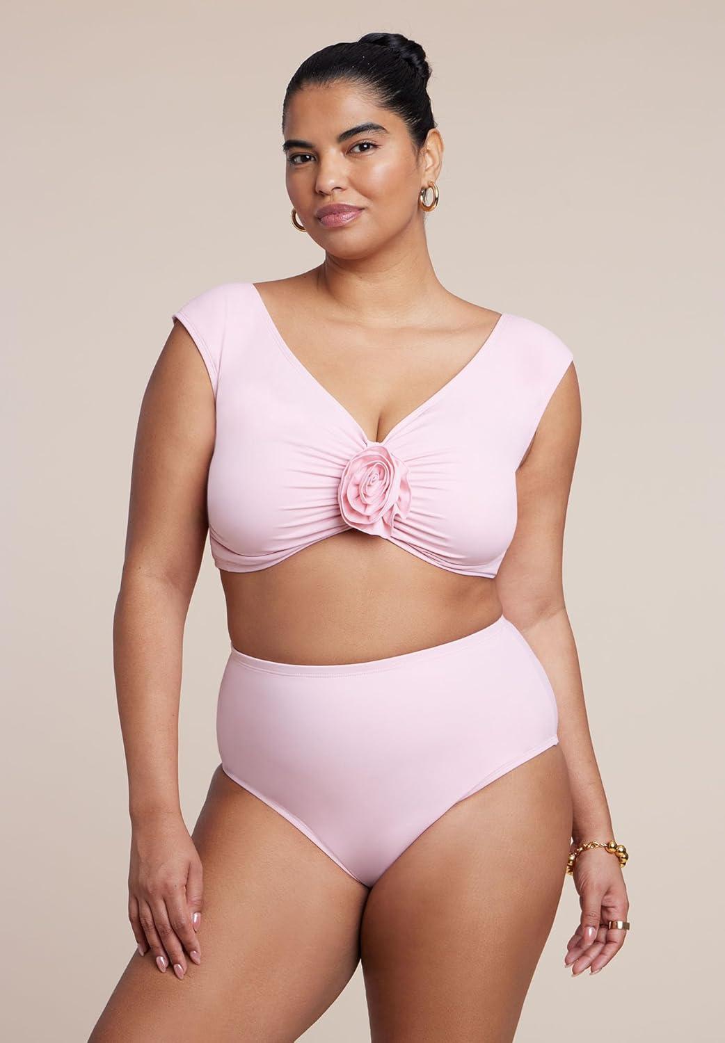 imageELOQUII Womens Plus Size Off The Shoulder Rosette TopRomance Rose