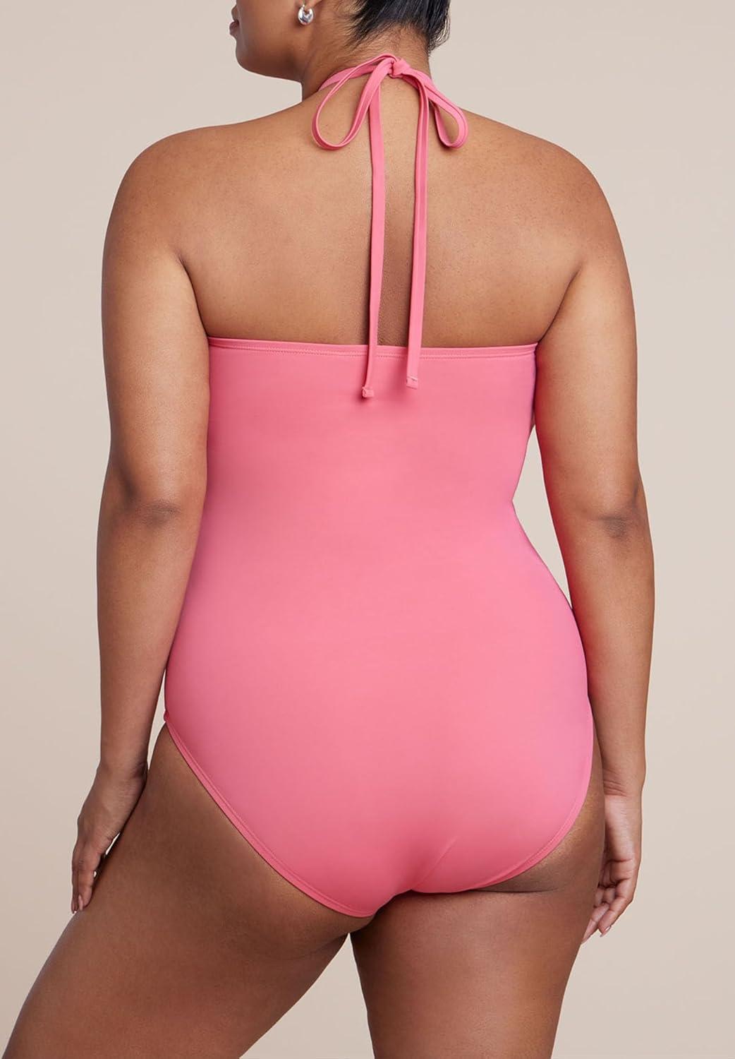 imageELOQUII Womens Plus Size Rosette Halter One PieceHoneysuckle